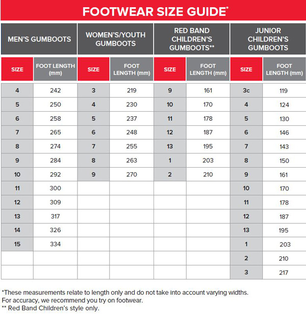 Footwear size guide 2022